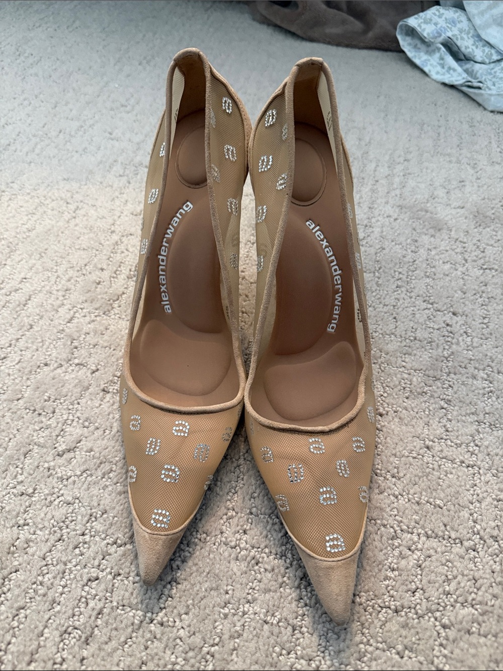 Alexander Wang Beige Mesh Rhinestone Pointed Pumps